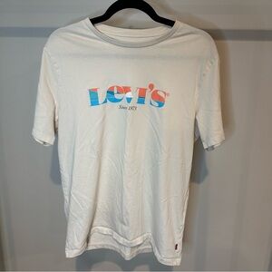 Levi’s Since 1873 Retro Modern Vintage Logo Tee Men’s M Oatmeal Coral/Blue Logo